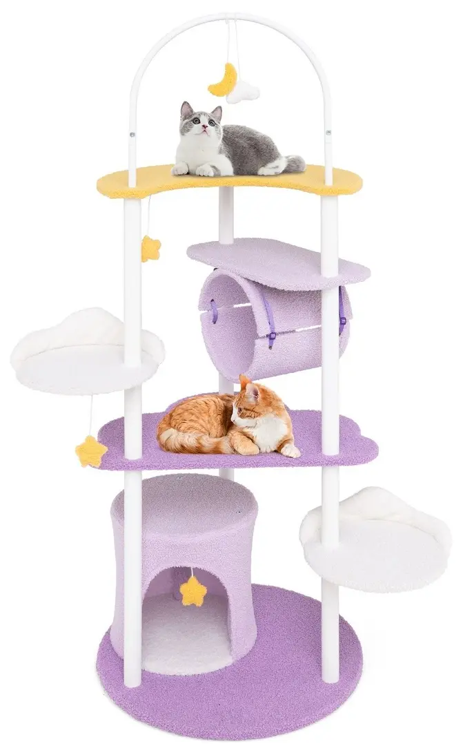 Ansamblu de joaca pentru pisici Costway PV10246PU (White/Purple/Yellow)