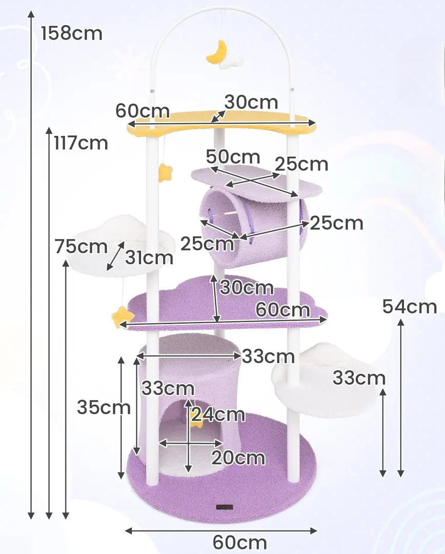 Ansamblu de joaca pentru pisici Costway PV10246PU (White/Purple/Yellow)
