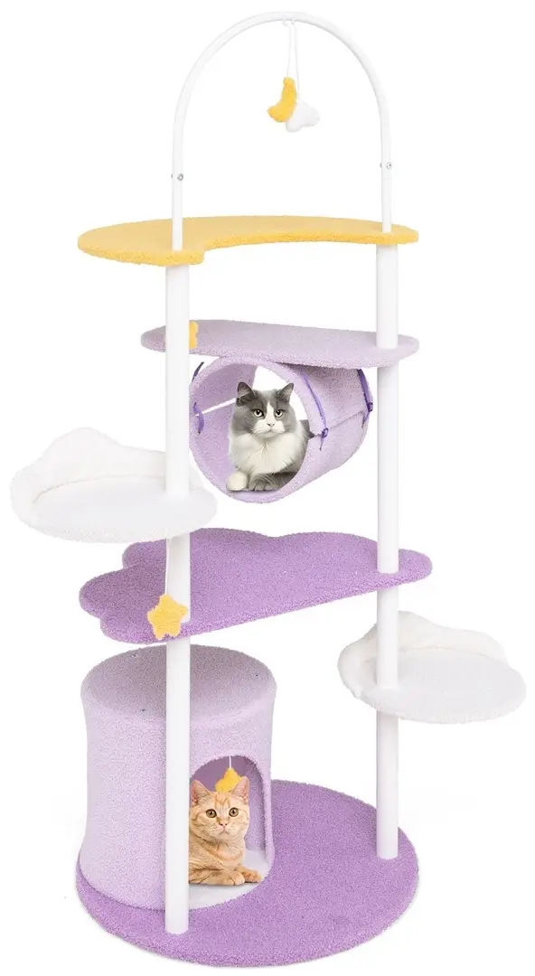 Ansamblu de joaca pentru pisici Costway PV10246PU (White/Purple/Yellow)