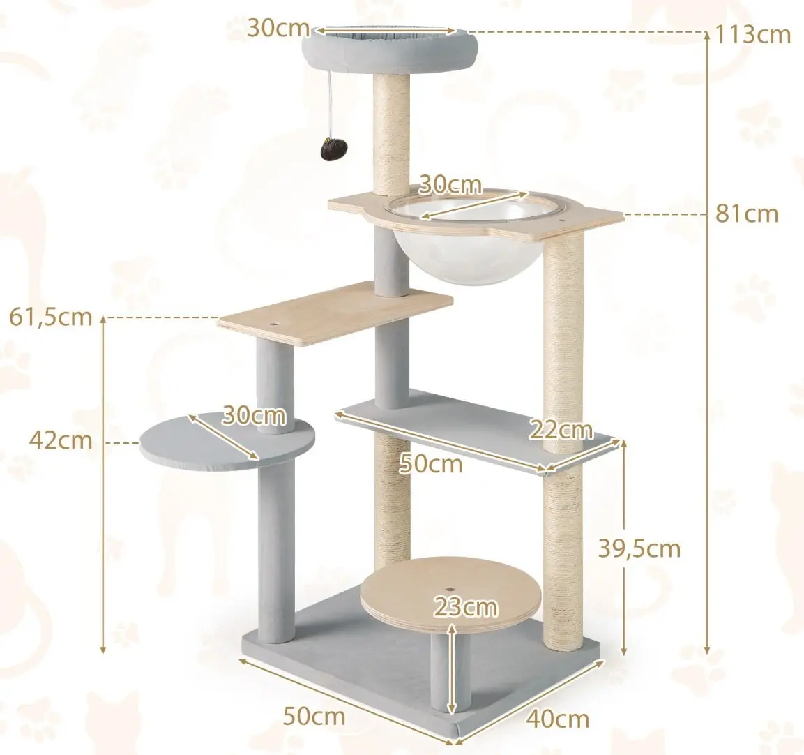 Ansamblu de joaca pentru pisici Costway PV10251NA (Natural/Grey)