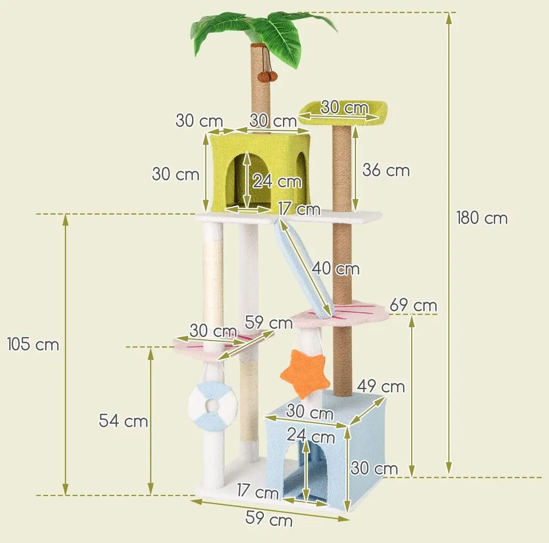 Ansamblu de joaca pentru pisici Costway PV10288CL (Green/Blue/White)