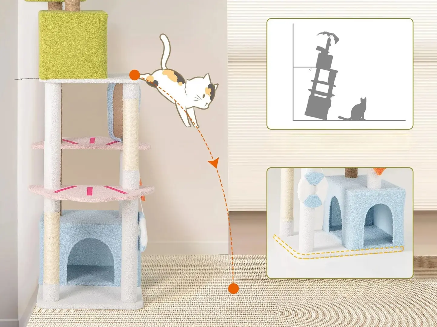 Ansamblu de joaca pentru pisici Costway PV10288CL (Green/Blue/White)