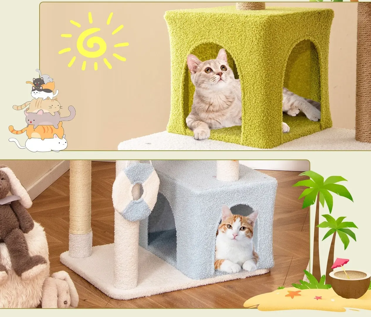 Ansamblu de joaca pentru pisici Costway PV10288CL (Green/Blue/White)