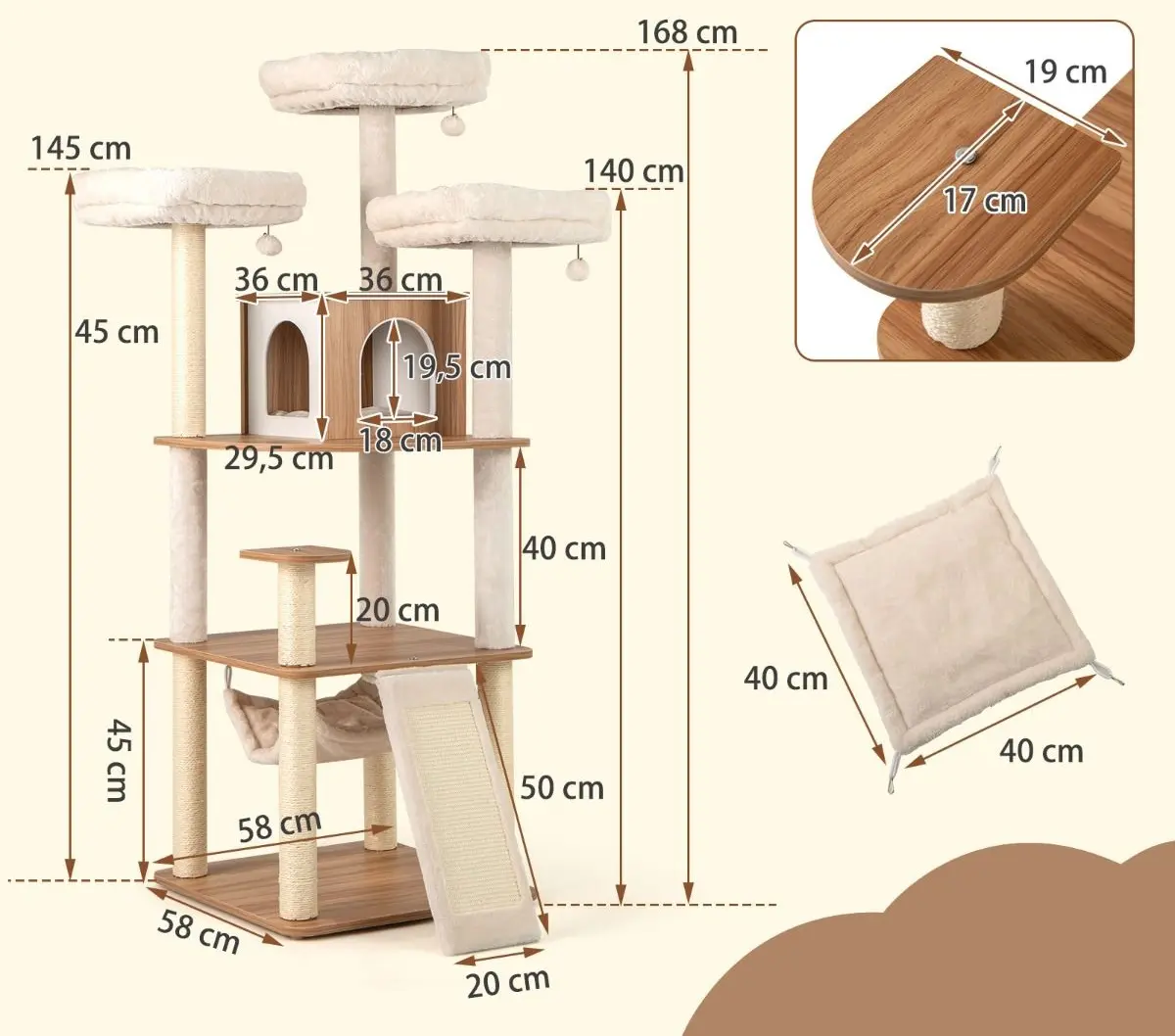Ansamblu de joaca pentru pisici Costway PV10302NA (Natural/White)