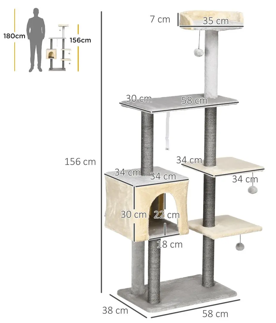 Ansamblu de joaca pentru pisici PawHut D30-606V00LG (Light Grey)