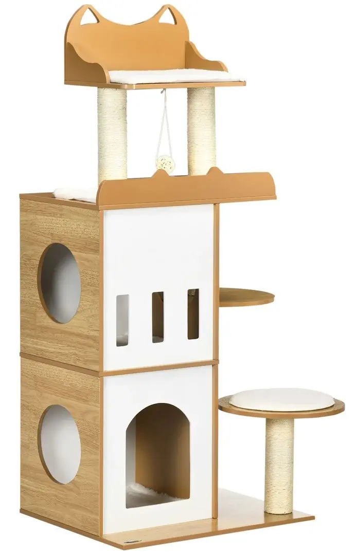 Ansamblu de joaca pentru pisici PawHut D30-623V00AK (White/Oak)