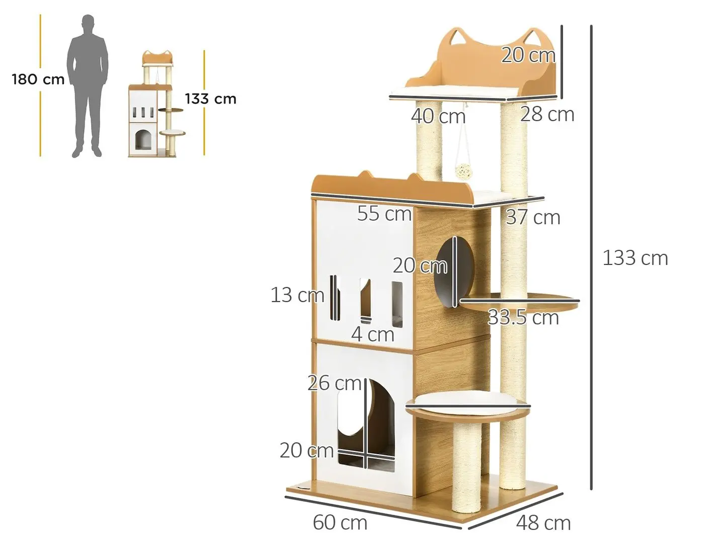 Ansamblu de joaca pentru pisici PawHut D30-623V00AK (White/Oak)