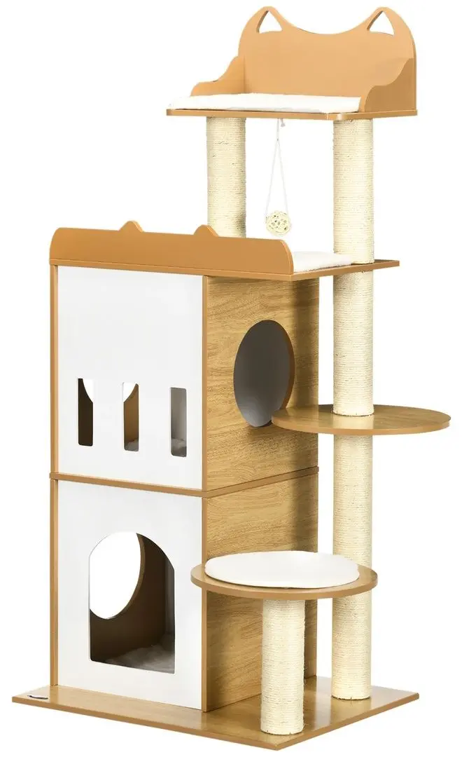 Ansamblu de joaca pentru pisici PawHut D30-623V00AK (White/Oak)
