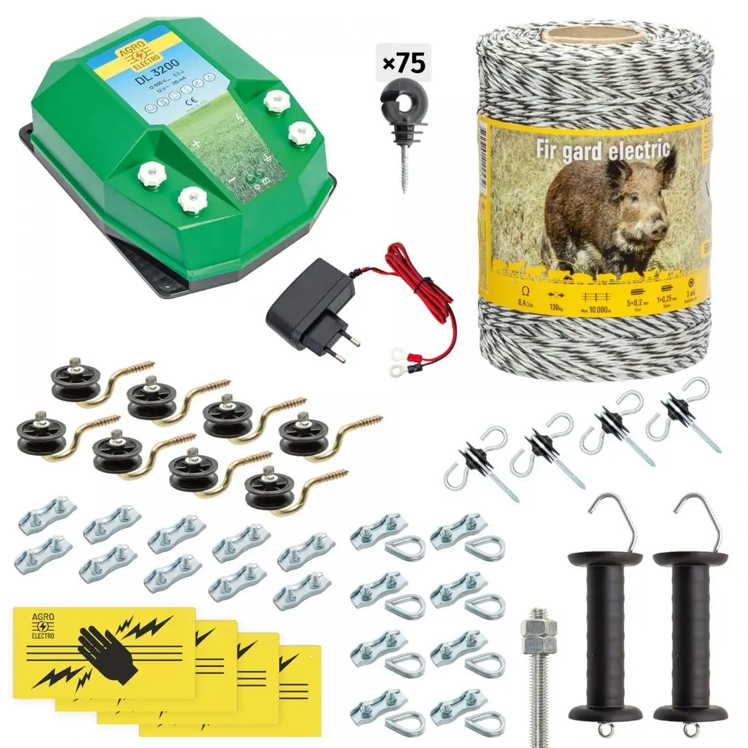 Комплект электропастуха Agro Electro DL3200 + 0189 500м + адаптер 230/12 В + Акс для диких животных