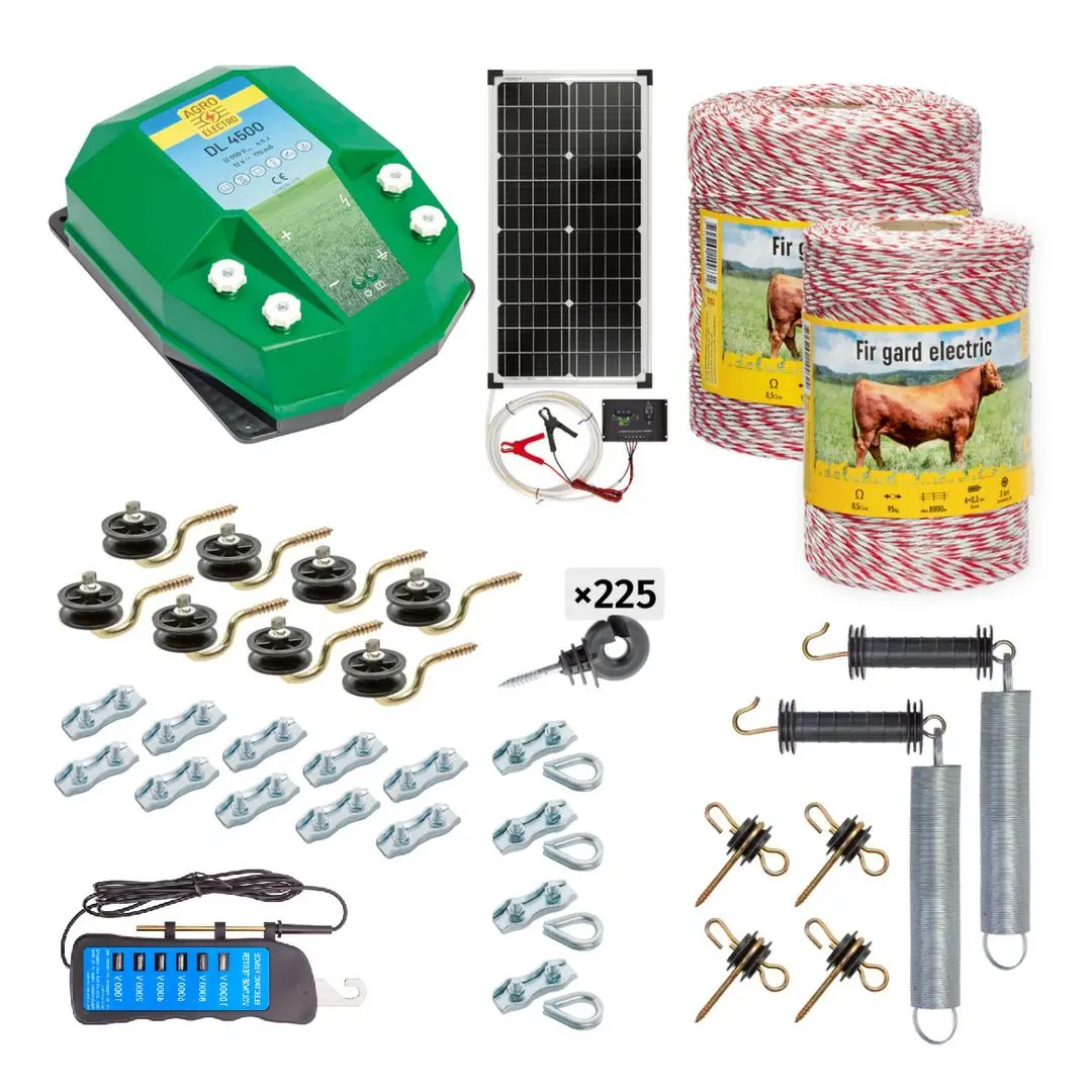 Pachet gard electric Agro Electro DL4500 + 0252 1000m + 0251 500m + sistem solar 30W + Acc for domestic animal