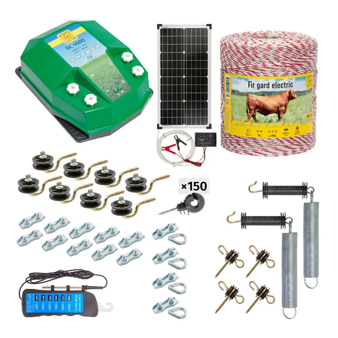Комплект электропастуха Agro Electro DL4500 + 0252 1000м + солнечная панель 30Вт + Акс для домашних животных