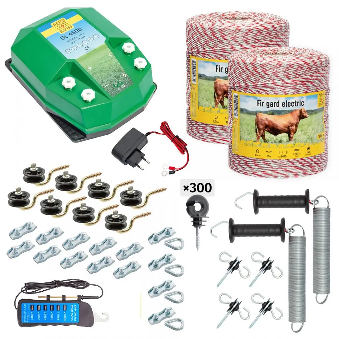 Pachet gard electric Agro Electro DL4500 + 0252 2000m + adapter 230/12 V + Acc for domestic animal