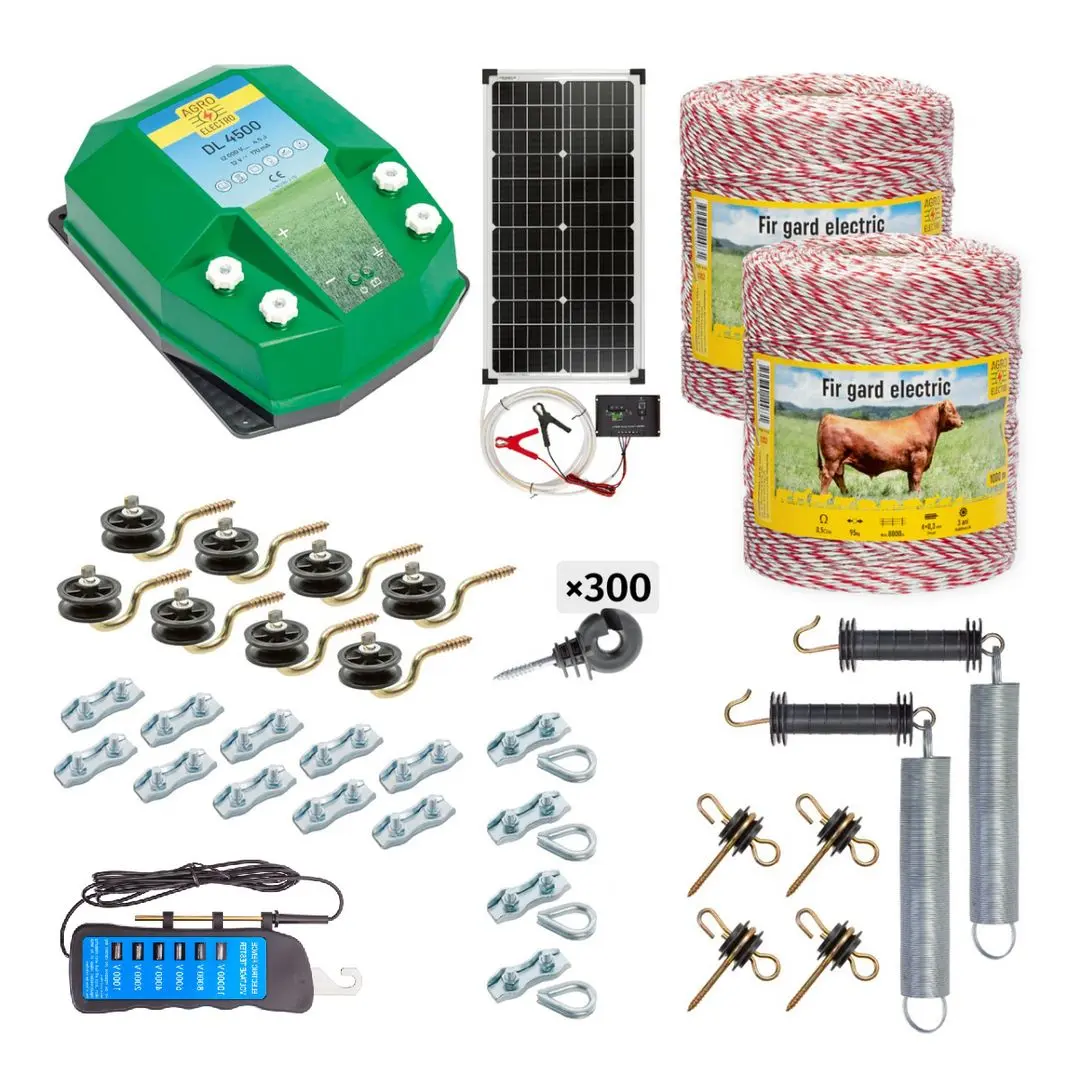 Pachet gard electric Agro Electro DL4500 + 0252 2000m + sistem solar 30W + Acc for domestic animal