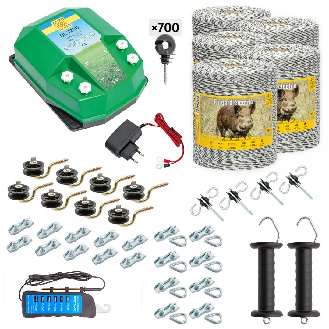 Комплект электропастуха Agro Electro DL7200 + 0133 5000м + адаптер 230/12 В + Акс для диких животных