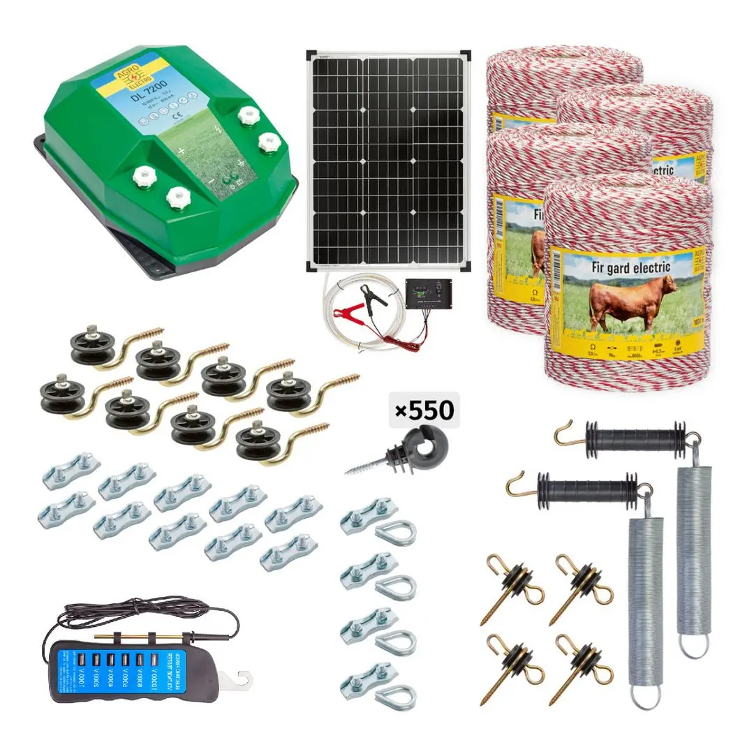 Pachet gard electric Agro Electro DL7200 + 0252 4000m + sistem solar 50W + Acc for domestic animal