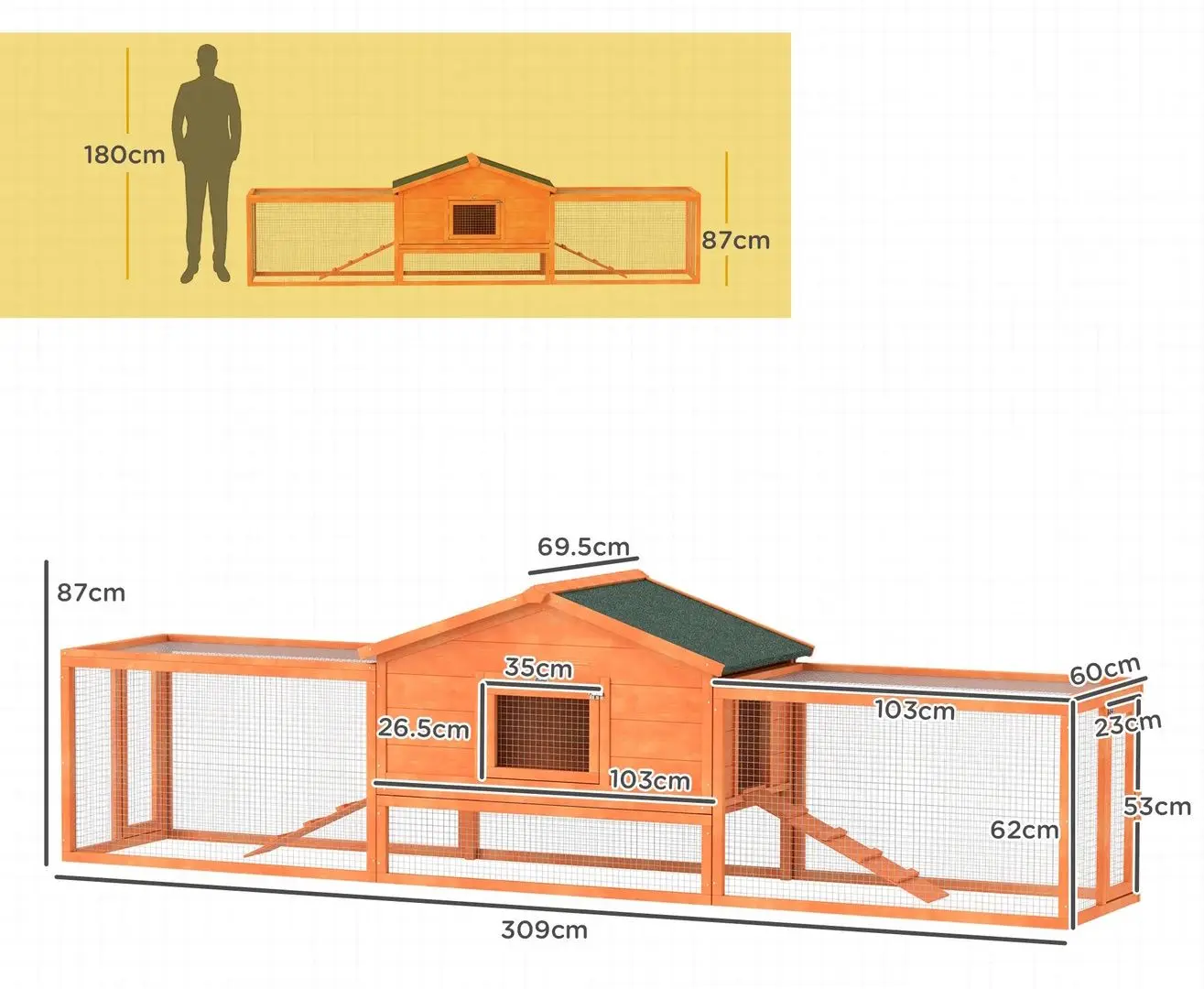Клетка для животных PawHut D51-145V01OG (Orange/Green)