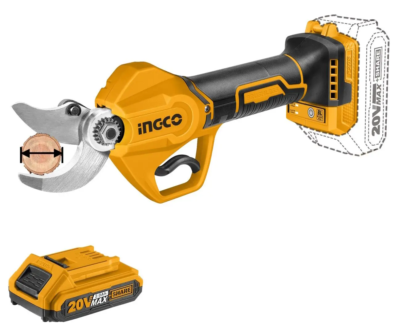 Foarfece de gradina cu acumulator Ingco Industrial CSSLI203083