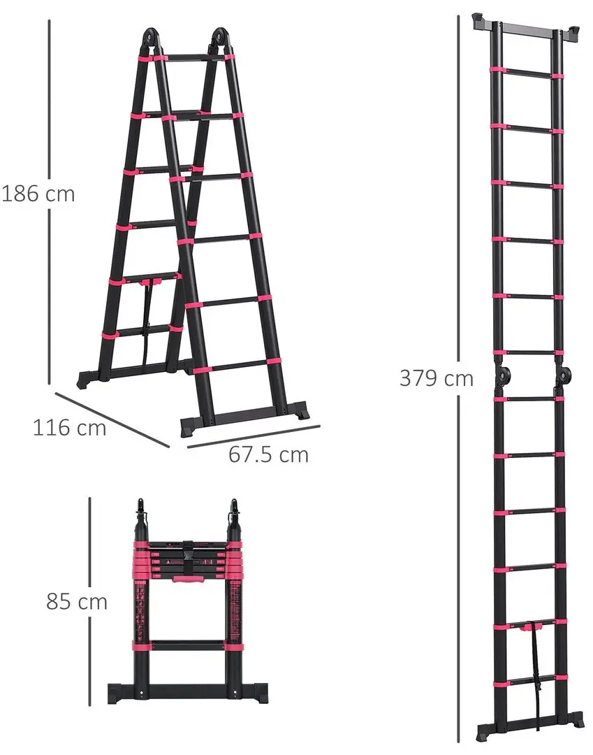 Scara telescopica Homcom B72-033V02RD 379cm (Red/Black)