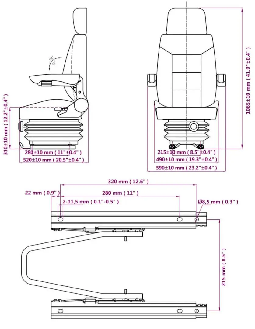 Scaun pentru minitractor VidaXL 210158 (Black)