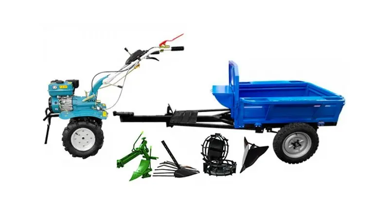 Мотоблок с прицепным оборудованием Dakard DKD 1000B + DKD 500 + Мет. Колеса + Плуг х2 + Окучник (Blue)