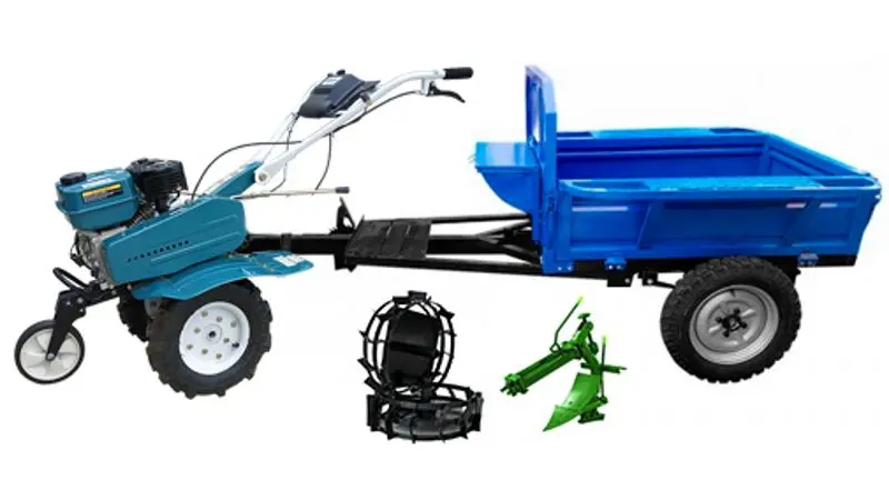 Motocultor cu echipament de remorcare Dakard DKD 500 New + DKD 500 + Roti Met. + Plug (Blue)