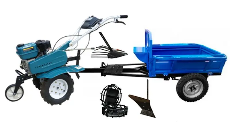 Мотоблок с прицепным оборудованием Dakard DKD 500 New + DKD 500 + Мет. Колеса + Плуг х2 + Окучник (Blue)