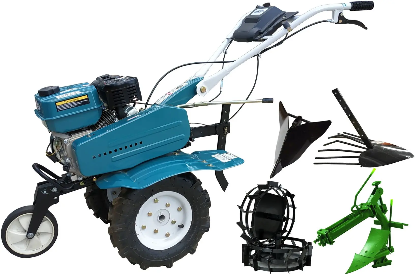 Motocultor cu echipament de remorcare Dakard DKD 500 New + Roti Met. + Plug x2 + Rarita (Blue)