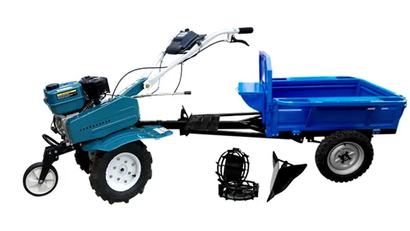 Motocultor cu echipament de remorcare Dakard DKD 900 + DKD 500 + Roti Met. + Rarita (Blue)