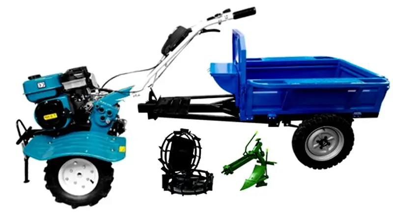 Motocultor cu echipament de remorcare Dakard DKD 900 + DKD 500 + Roti Met. + Plug (Blue)