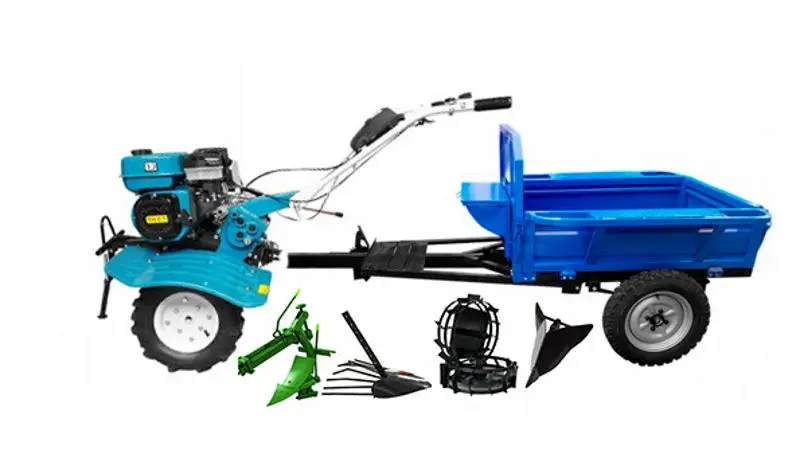 Motosapa cu echipament de remorcare Dakard DKD 900 + DKD 500 + Roti Met. + Plug x2 + Rarita (Blue)