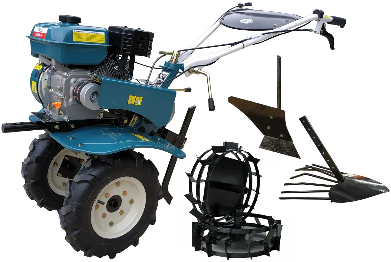 Мотокультиватор с прицепным оборудованием Dakard DKD 900 + Мет. Колеса + Плуг х2 (Blue)