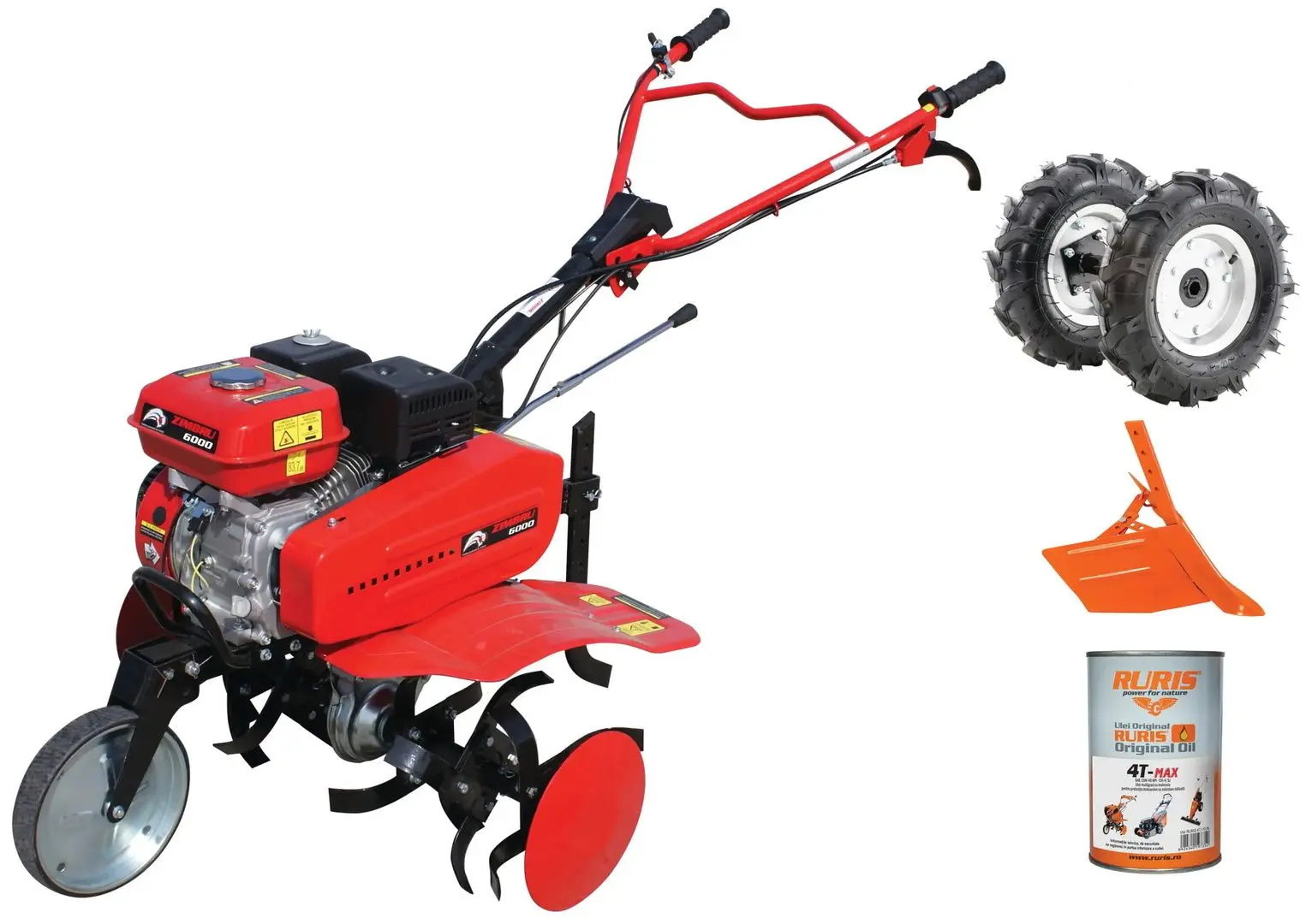 Motosapa Ruris Zimbru + roti cauciucate + rarita reglabila + ulei (Red)