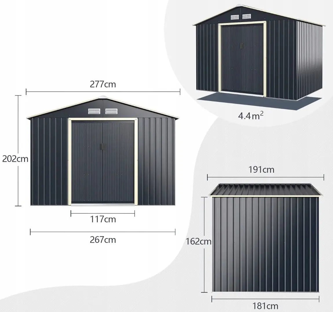 Casuta gradina Costway GT3732GR 277x191x202 (Grey)