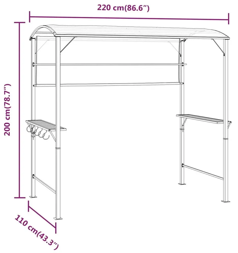 Беседка для барбекю VidaXL 318533 220x110x200 (Anthracite)