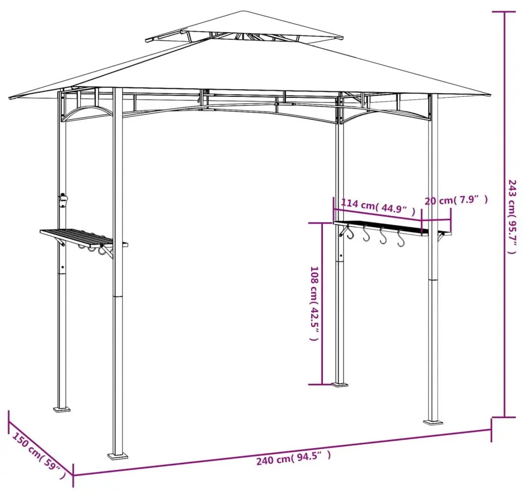 Foisor pentru gratar VidaXL 360140 240x150x243 (Anthracite)