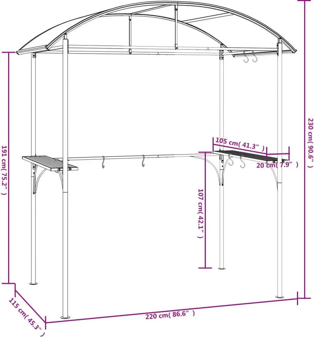 Павильон для барбекю VidaXL 360138 2.2x1.1 (Anthracite)