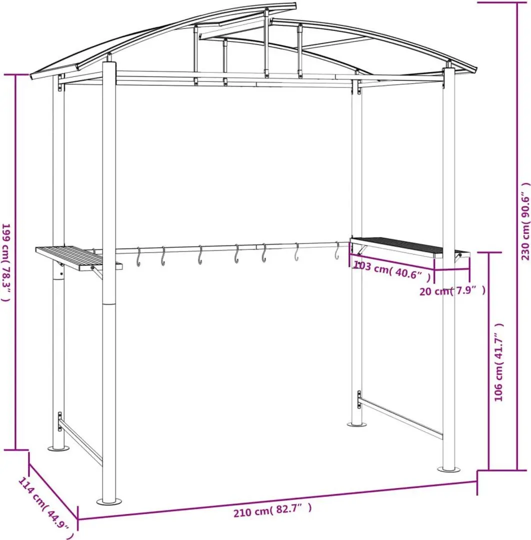 Pavilion pentru gratar VidaXL 360139 2.1x1.1 (Anthracite)