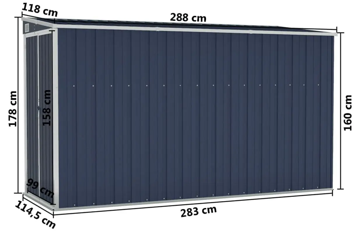 Сарай-хозблок пристенный VidaXL 316227 118x288x178 (Anthracite)