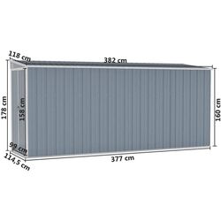 Сарай-хозблок пристенный VidaXL 316230 118x382x178 (Grey) Thumb