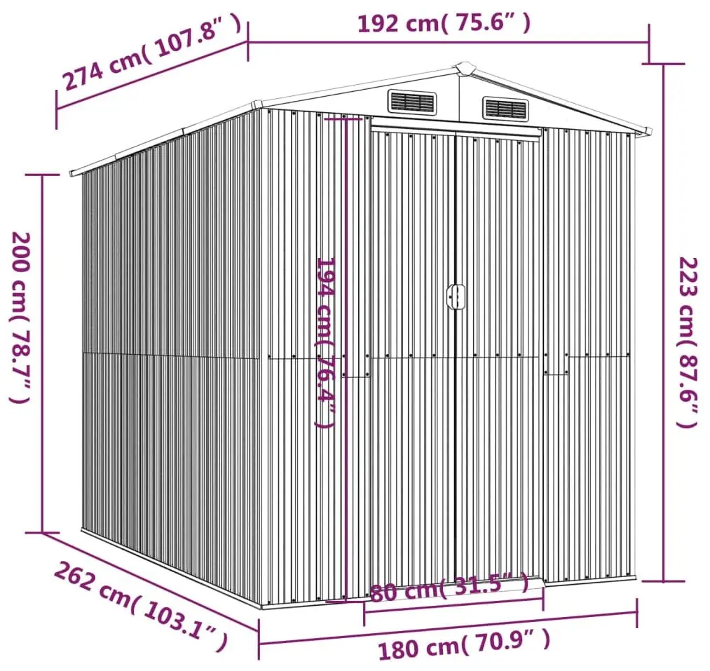 Сарай-хозблок VidaXL 3147450 192x274x223 (Anthracite)