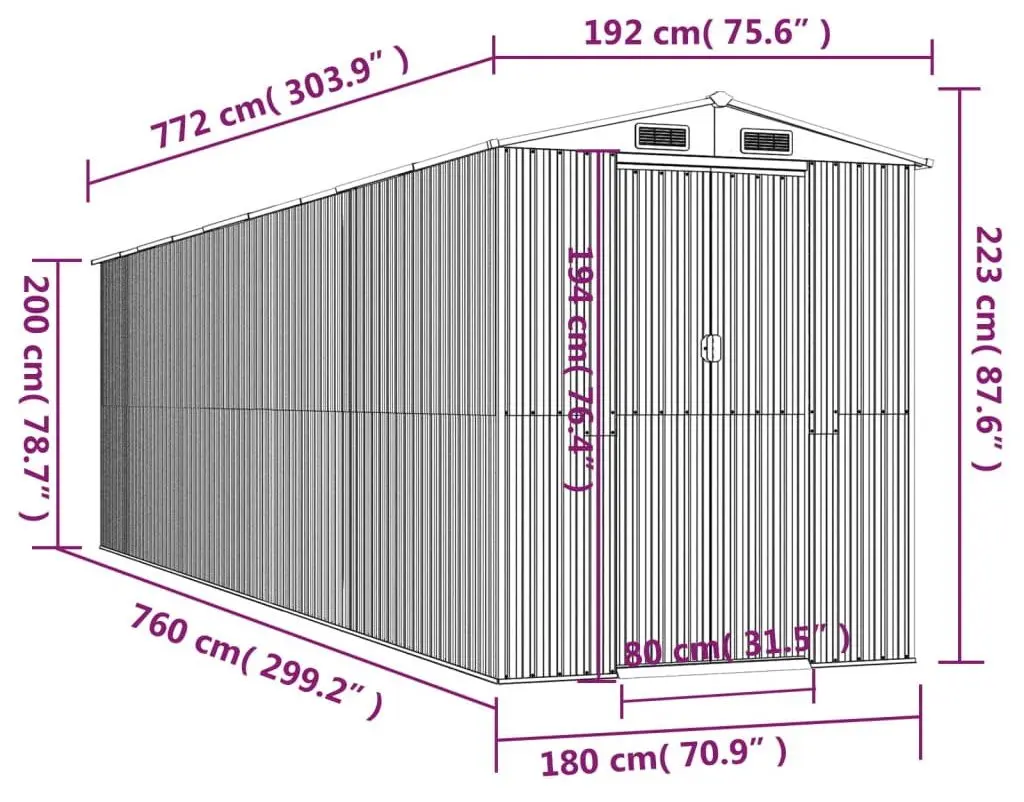 Сарай-хозблок VidaXL 3147456 192x772x223 (Anthracite)
