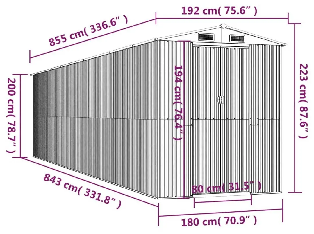Сарай-хозблок VidaXL 3147457 192x855x223 (Anthracite)