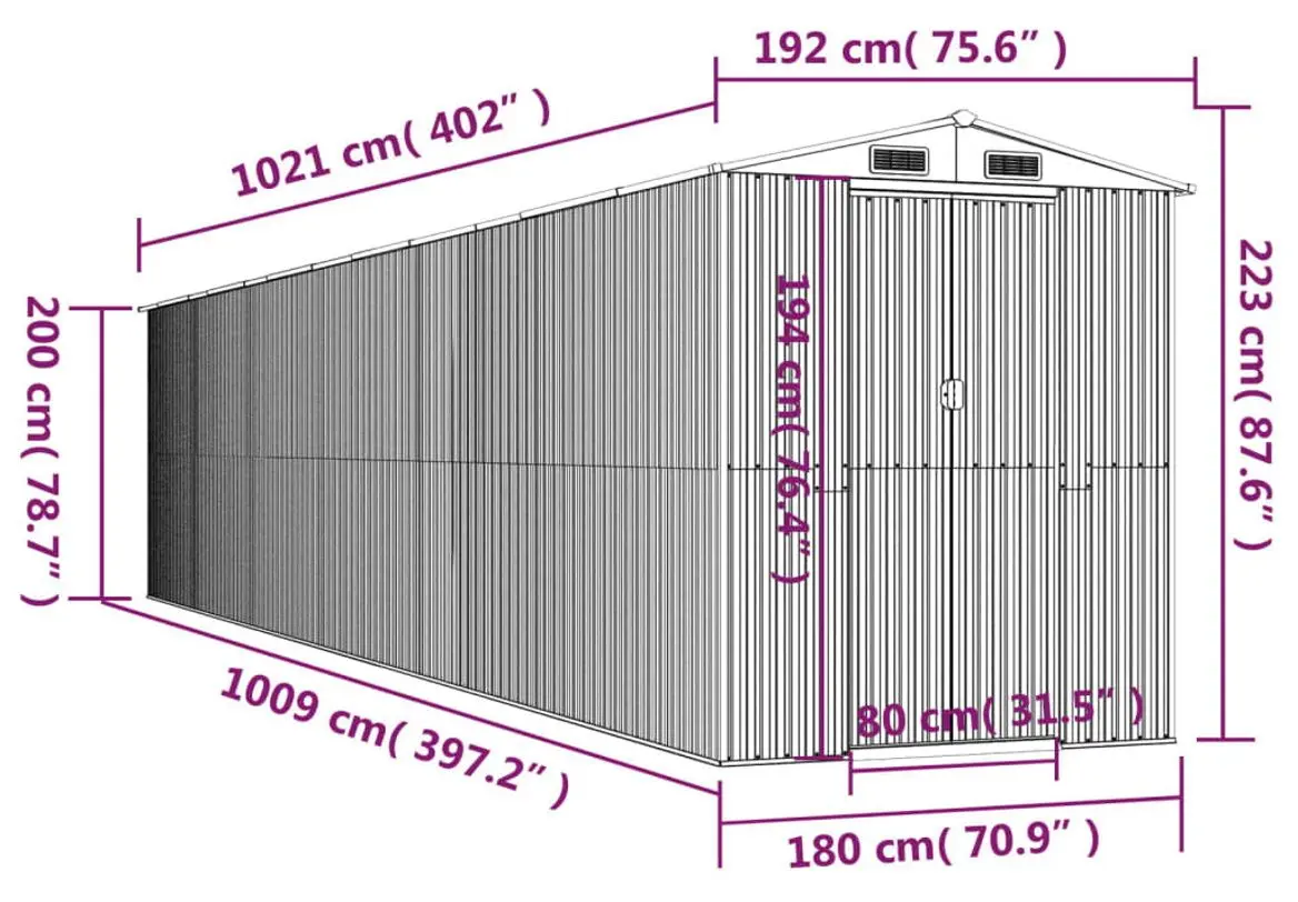 Сарай-хозблок VidaXL 3147459 192x1021x223 (Anthracite)