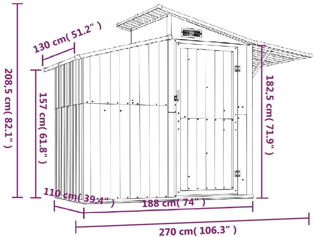 Casuta gradina VidaXL 316243 270x130x208.5 (Grey) - 6