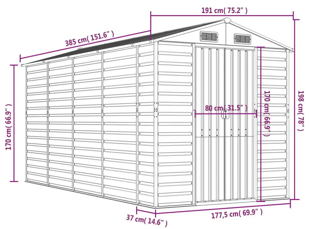 Сарай-хозблок VidaXL 3188234 191x385x198 (Green)