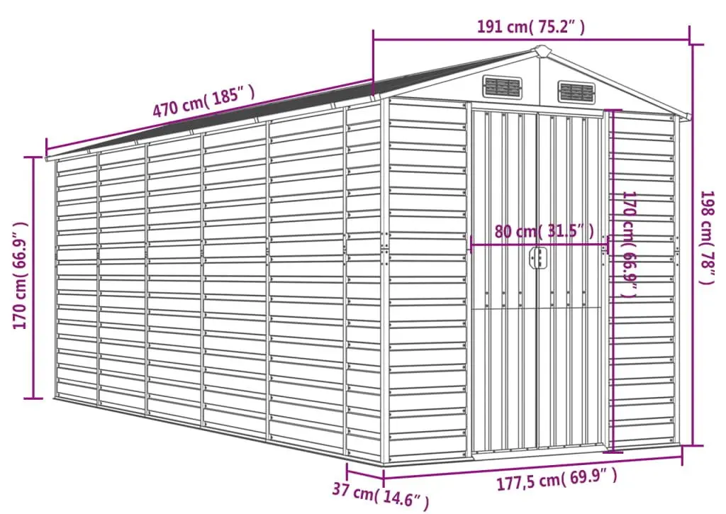 Casuta gradina VidaXL 3188235 191x470x198 (Green)