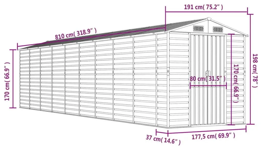 Сарай-хозблок VidaXL 3188239 191x810x198 (Green)