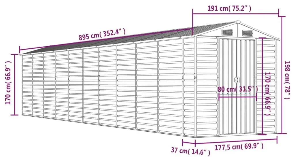 Casuta gradina VidaXL 3188240 191x895x198 (Green)