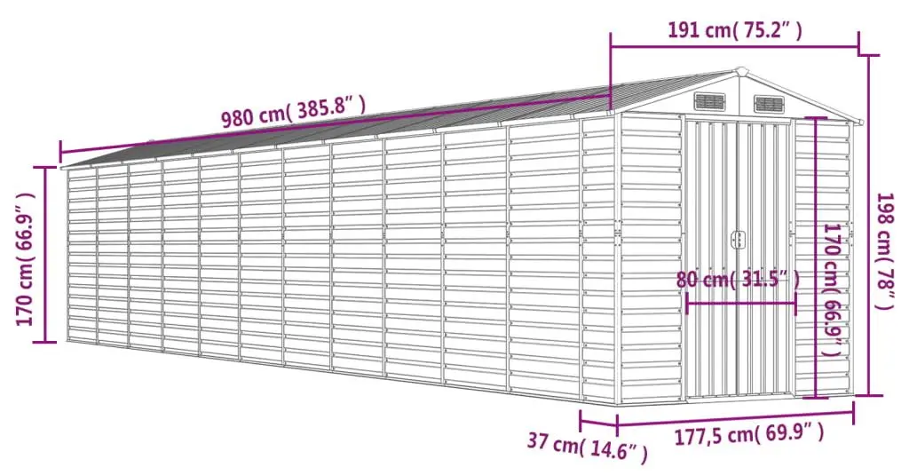 Сарай-хозблок VidaXL 3188241 191x980x198 (Green)