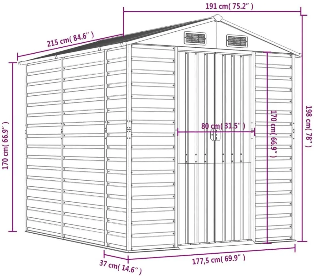 Сарай-хозблок VidaXL 3188243 191x215x198 (Light Grey)